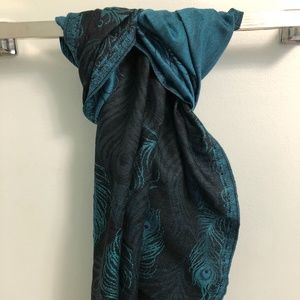 MET Museum Blue Peacock Feather Scarf Wrap